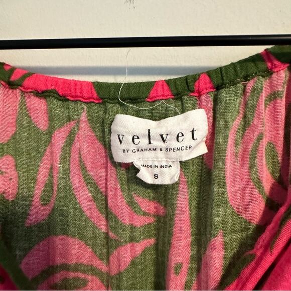 Tuckernuck Velvet Green Pink Floral Cotton Mini Dress Small - Picture 12 of 12
